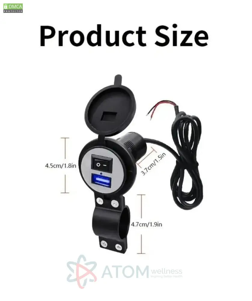 Waterproof Motorcycle USB Fast Charger (5V/2A) | Metal & ABS Bike Charger with Rear View Mirror Mount