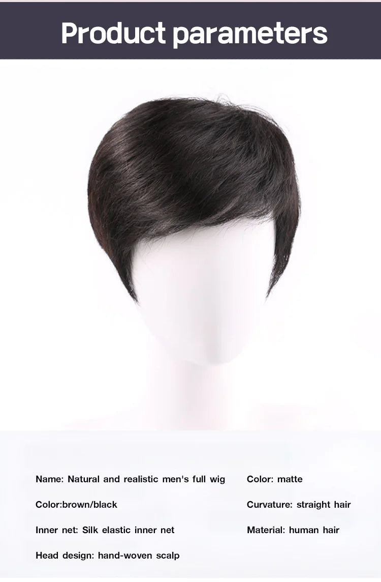 Full Head Men Hair Wig Easy to Use and Fit on Every Head Size Natural color