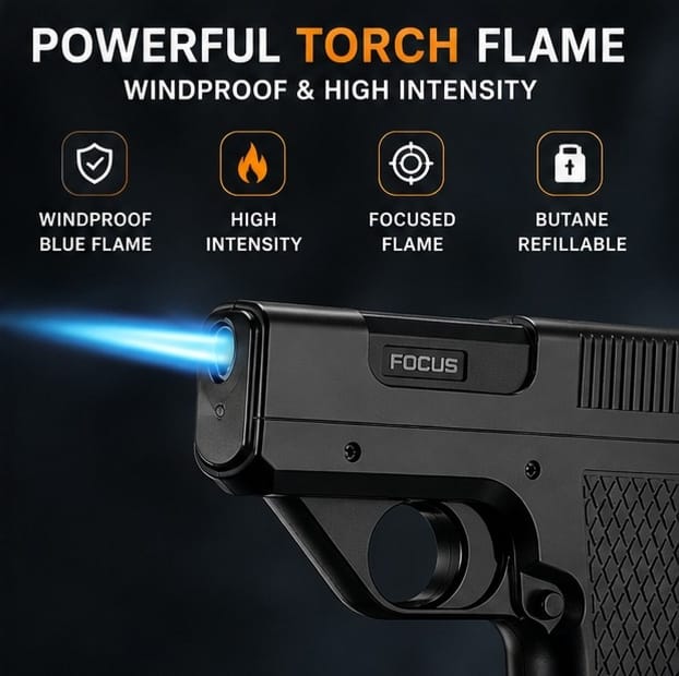 🔥 3-in-1 Premium Torch Lighter with Cigarette Holder & Flashlight | Powerful Windproof Blue Flame, Compact Pocket Design | BUY 1 GET 1 FREE