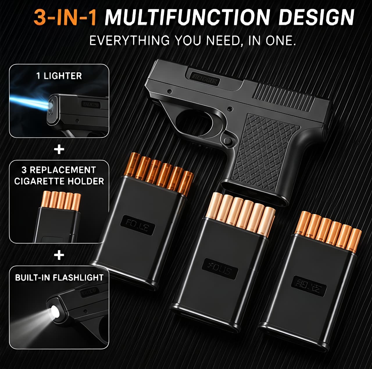 🔥 3-in-1 Premium Torch Lighter with Cigarette Holder & Flashlight | Powerful Windproof Blue Flame, Compact Pocket Design | BUY 1 GET 1 FREE
