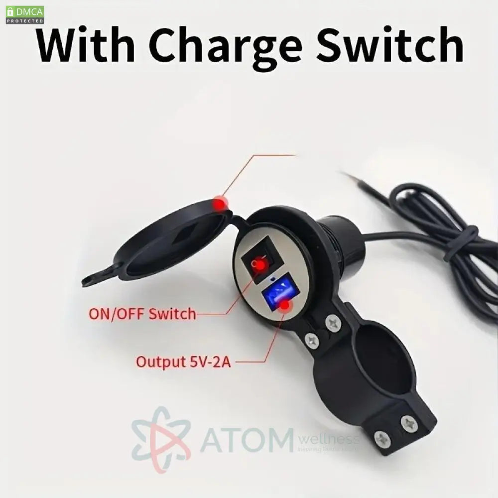 Waterproof Motorcycle USB Fast Charger (5V/2A) | Metal & ABS Bike Charger with Rear View Mirror Mount