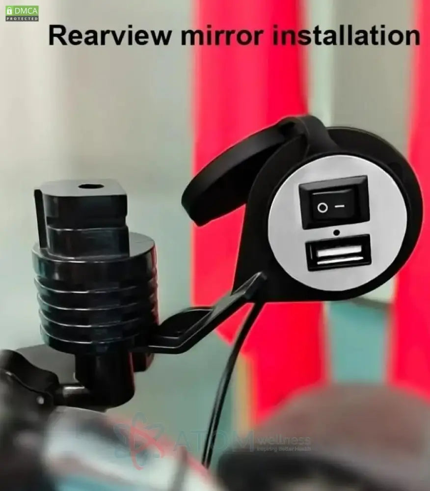Waterproof Motorcycle USB Fast Charger (5V/2A) | Metal & ABS Bike Charger with Rear View Mirror Mount